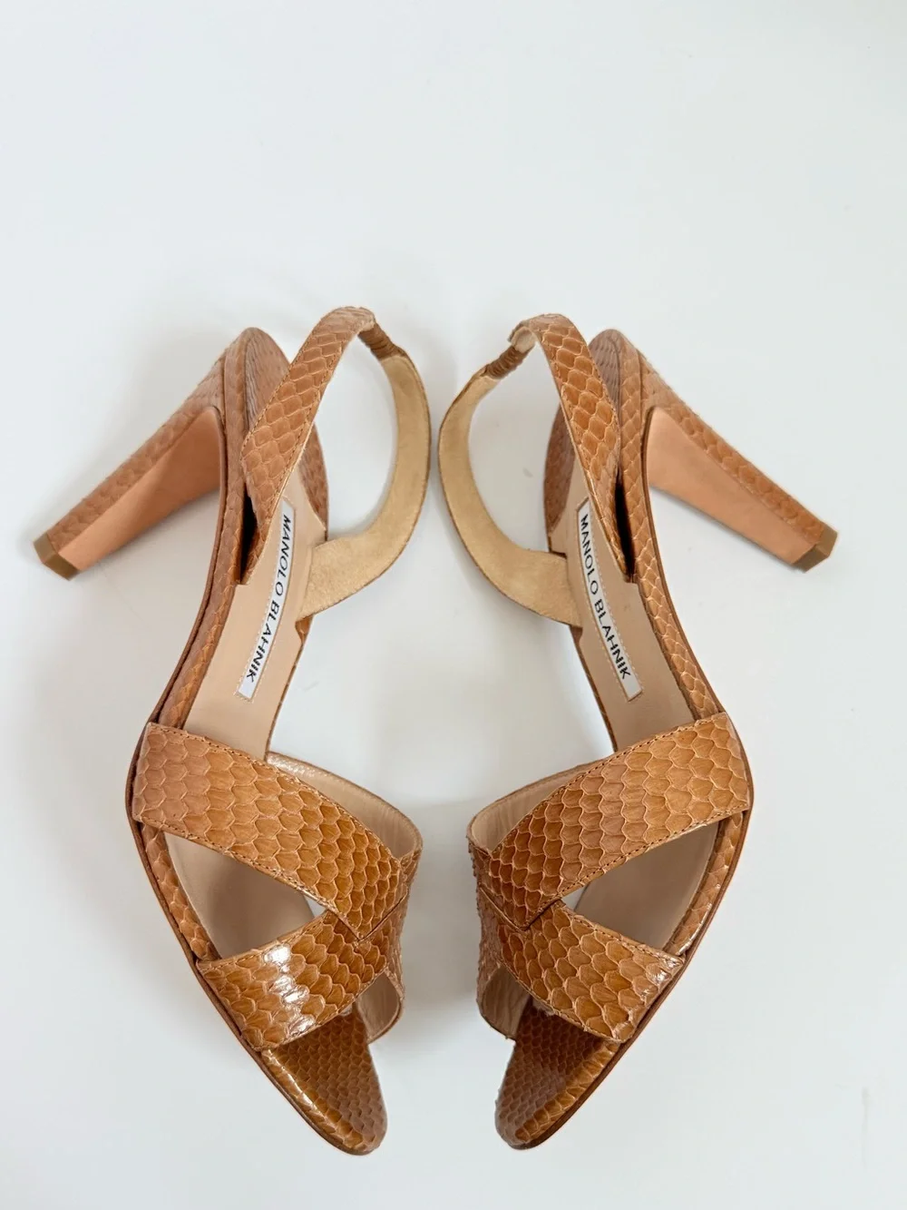 Rare Manolo Blahnik Archive Python Snakeskin Criss Cross Slingback Heels EU 39